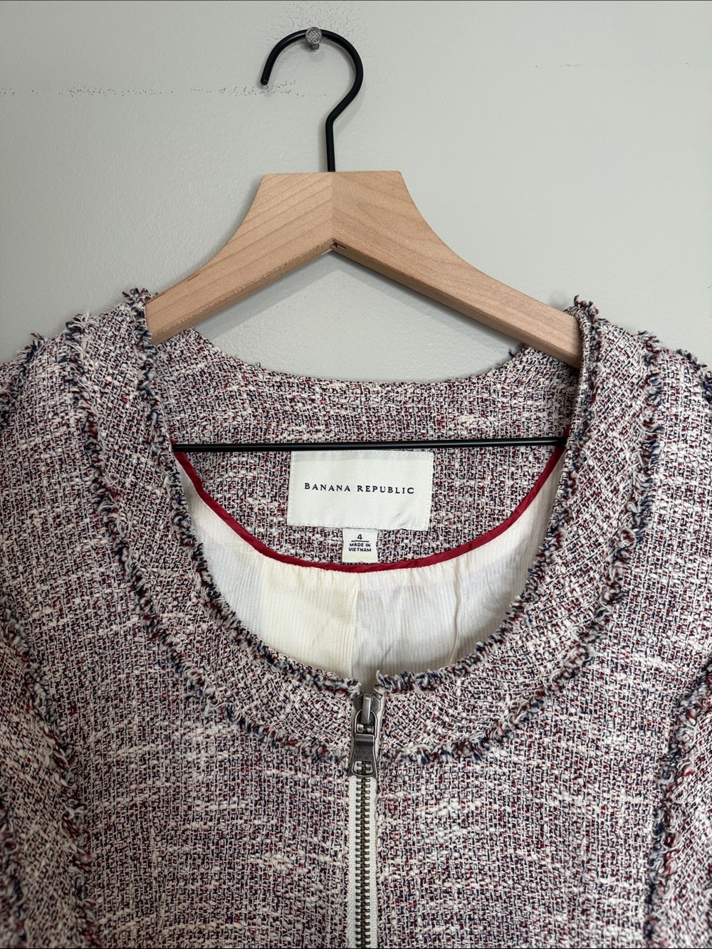 Banana Republic Burgundy and Navy tweed zip-front jacket 4 - Picture 2 of 10